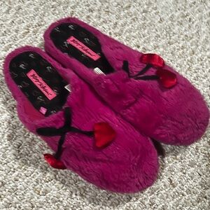 Betsey Johnson Magenta Slippers with Red Heart Details